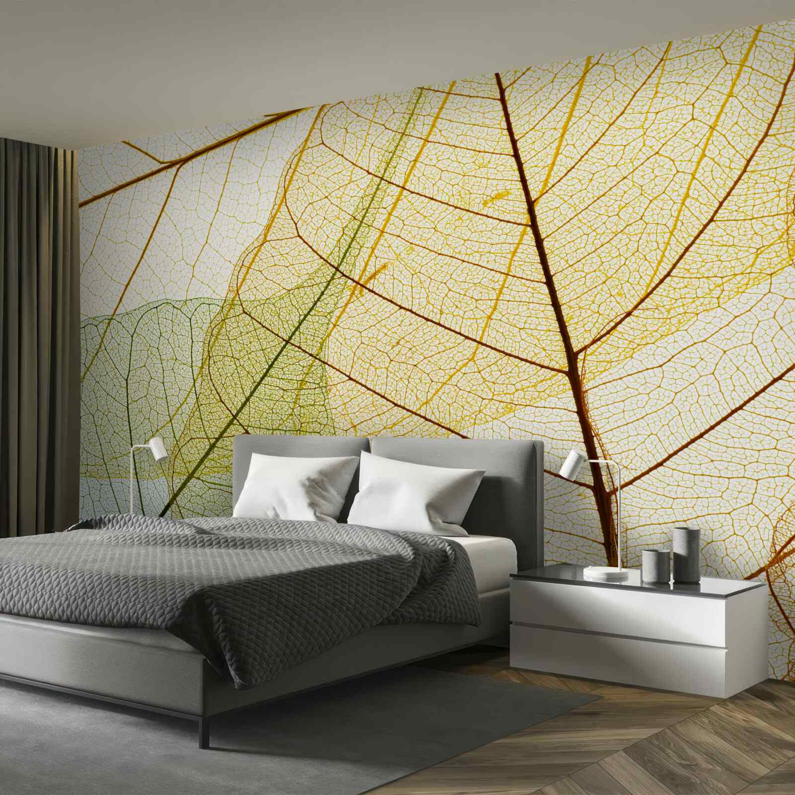 Fotobehang herfstbladeren, transparant en geel