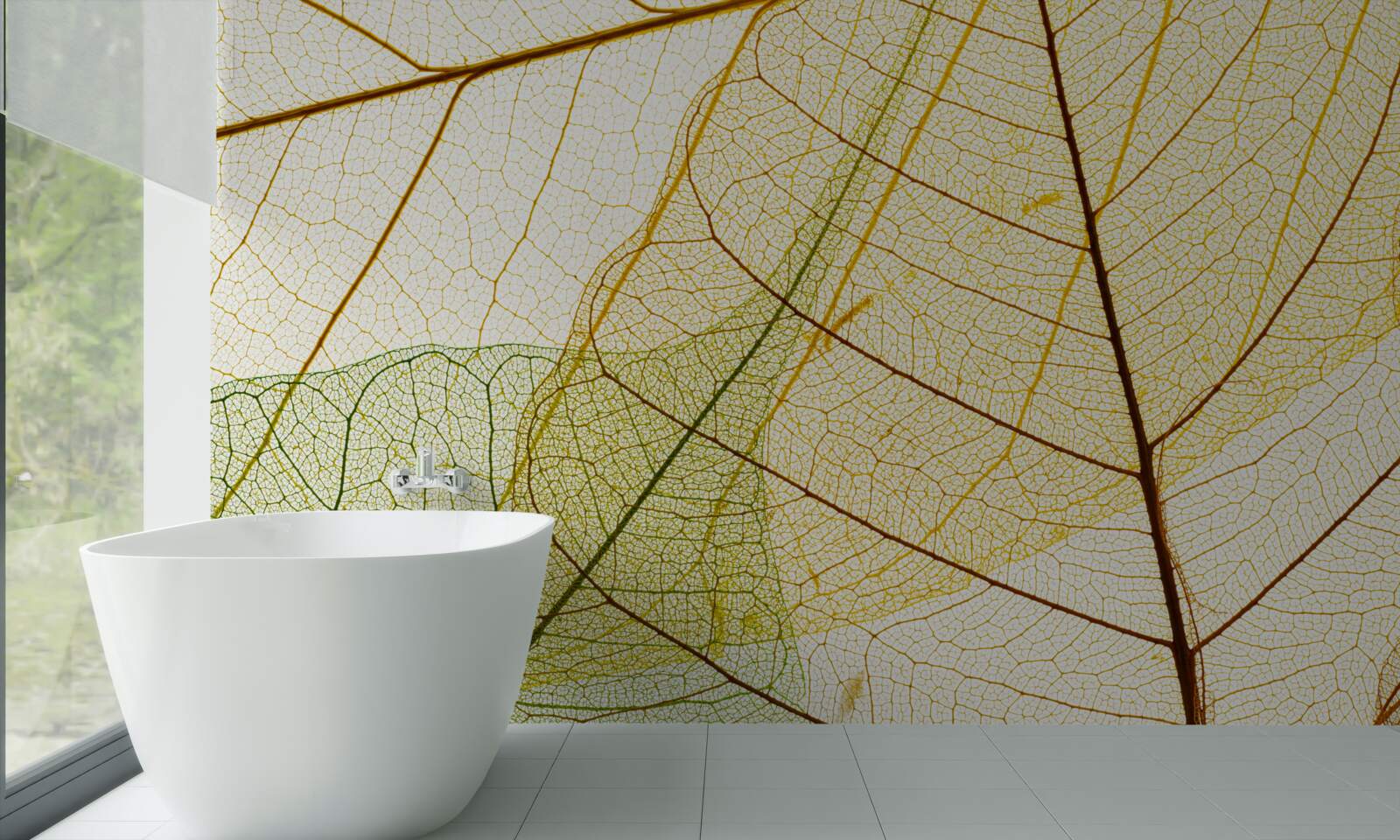 Fotobehang herfstbladeren, transparant en geel