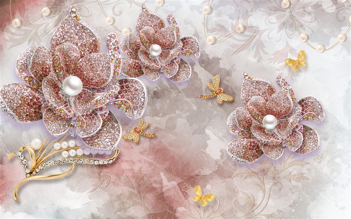 Fotobehang bloemknoppen van rode stenen en parelmoer