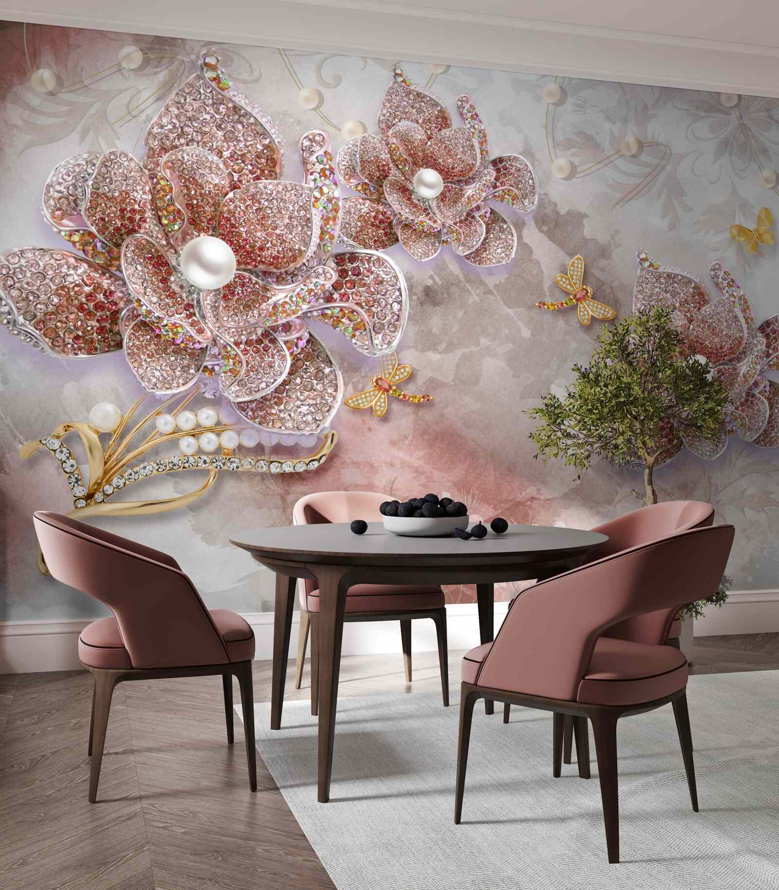 Fotobehang bloemknoppen van rode stenen en parelmoer