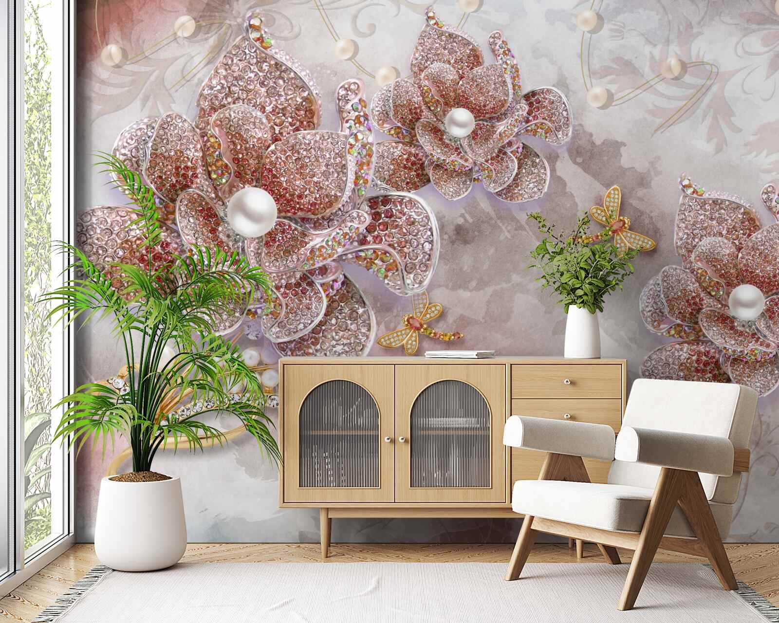 Fotobehang bloemknoppen van rode stenen en parelmoer