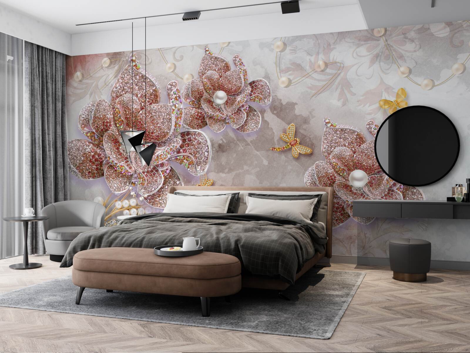 Fotobehang bloemknoppen van rode stenen en parelmoer