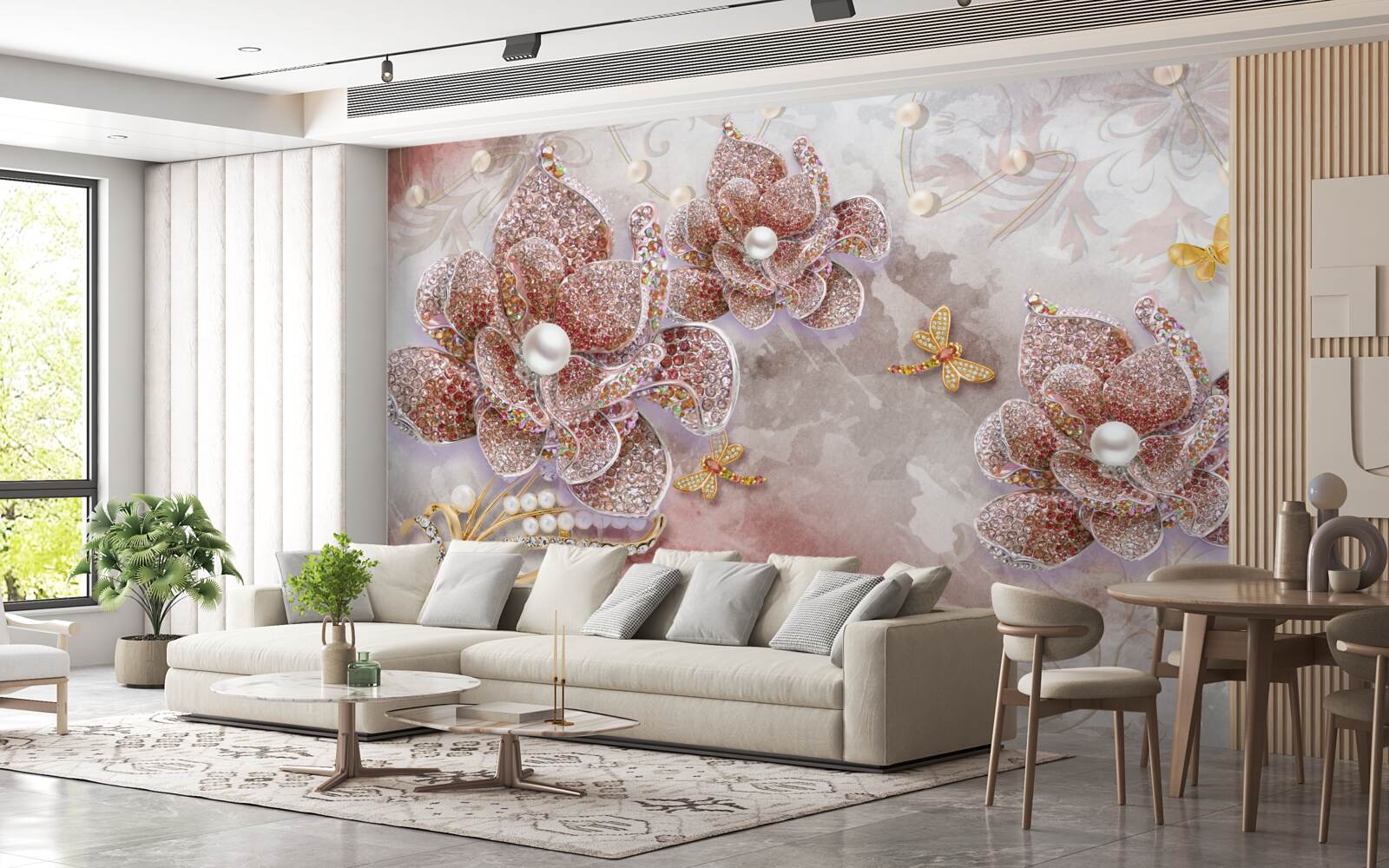 Fotobehang bloemknoppen van rode stenen en parelmoer