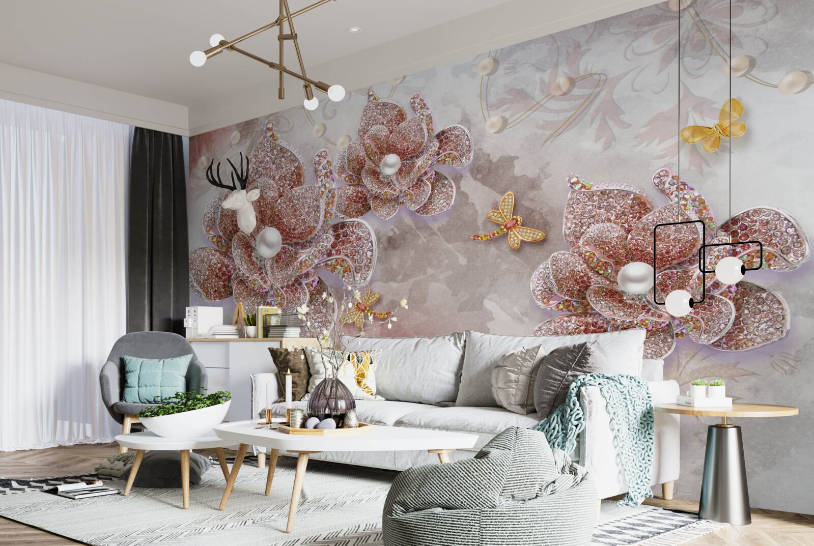 Fotobehang bloemknoppen van rode stenen en parelmoer