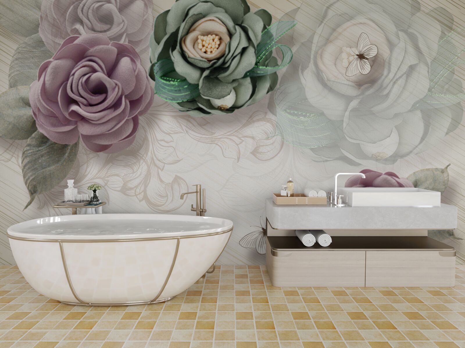 Fotobehang unieke schilderachtige rozenschilderijen