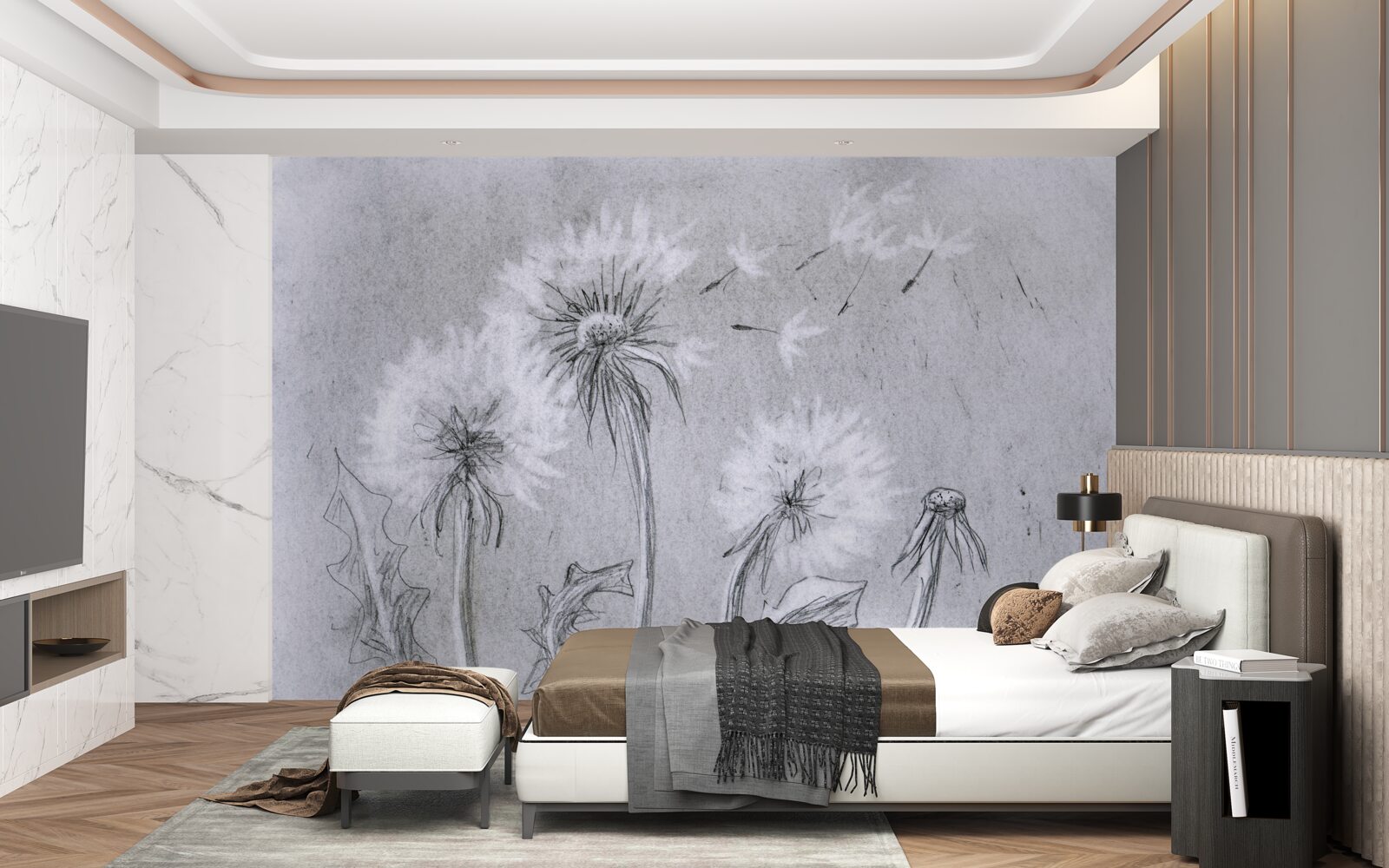 Fotobehang de reis van de tere paardenbloem in de lucht