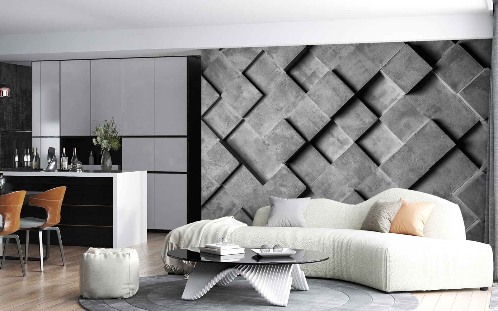 Fotobehang 3d rechthoeken in grijs