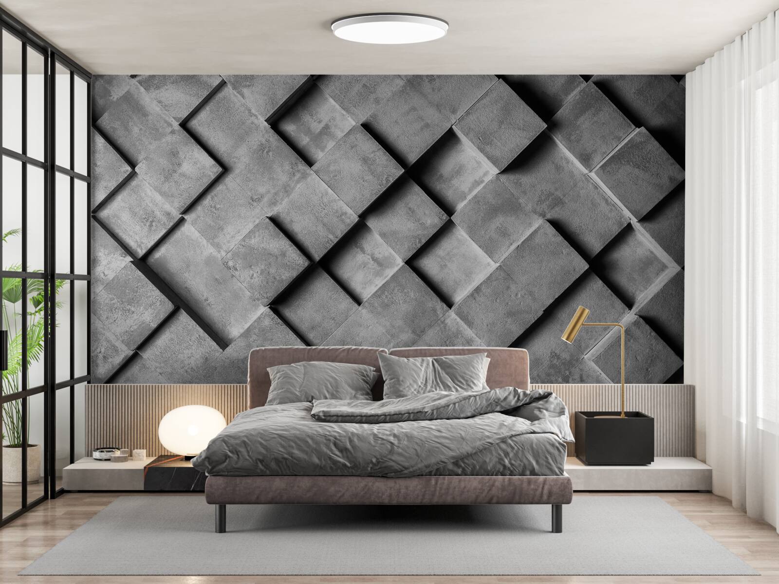 Fotobehang 3d rechthoeken in grijs