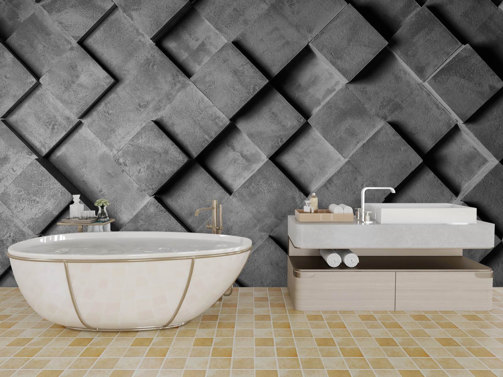 Fotobehang 3d rechthoeken in grijs