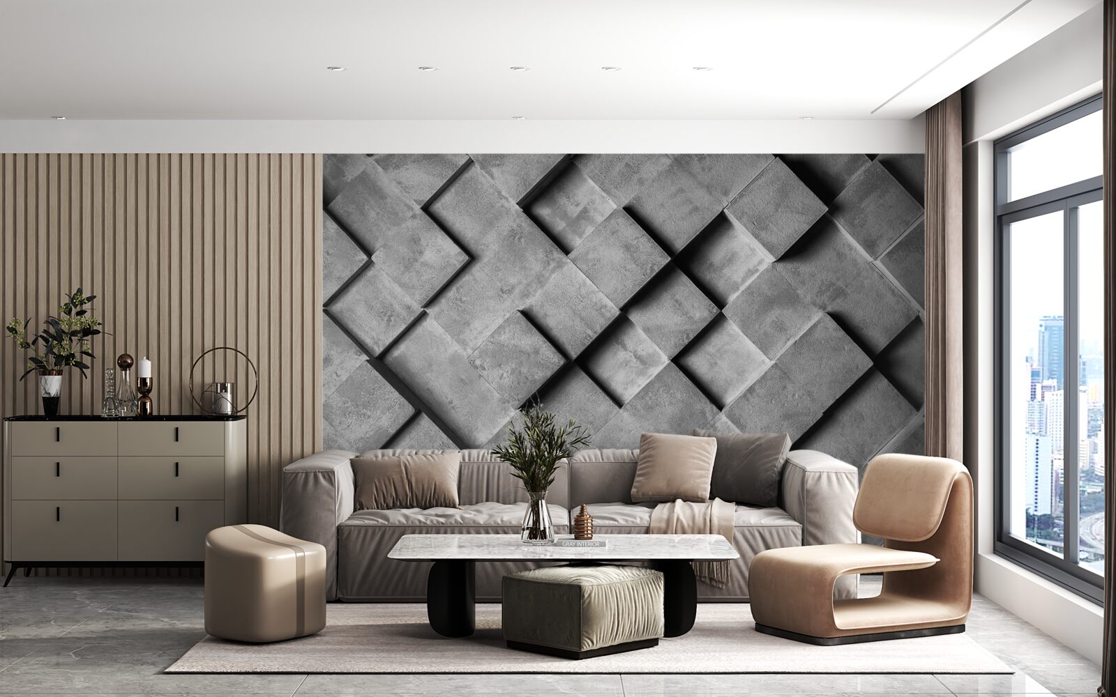 Fotobehang 3d rechthoeken in grijs