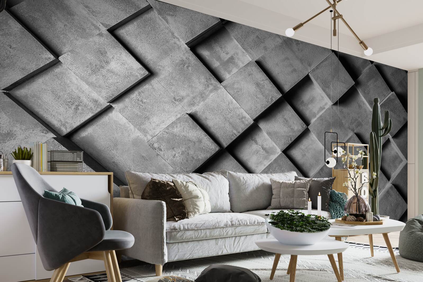 Fotobehang 3d rechthoeken in grijs