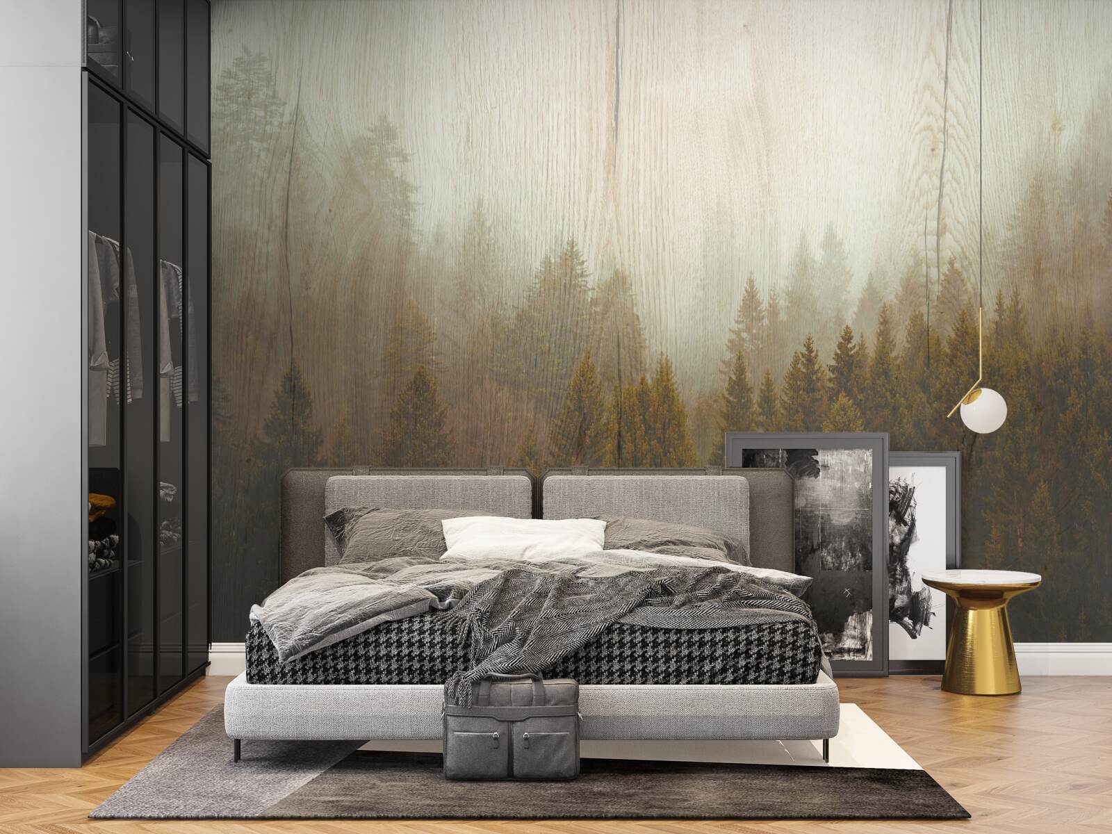 Fotobehang mistig bos in de herfst