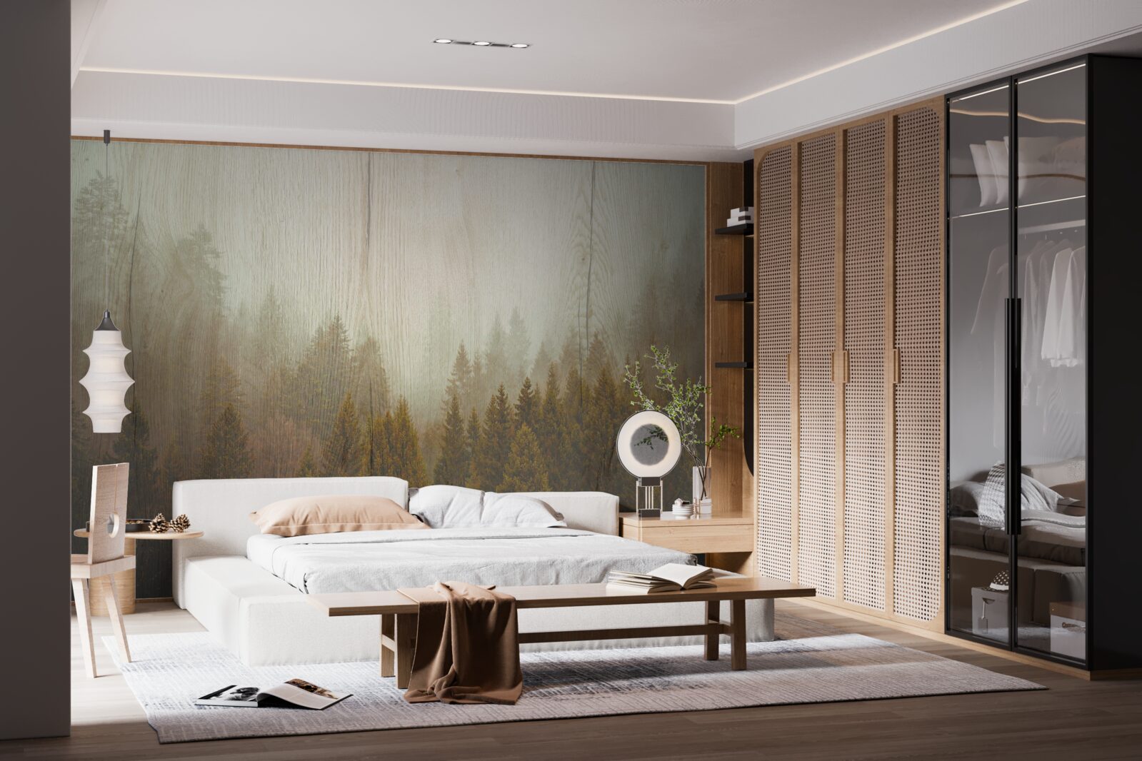 Fotobehang mistig bos in de herfst