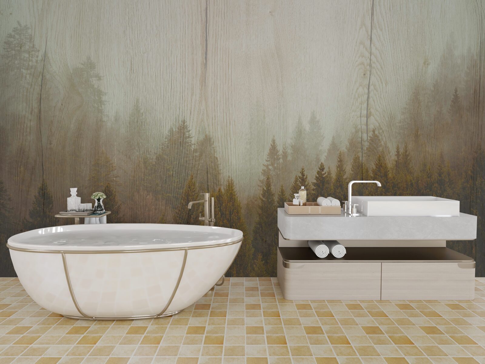 Fotobehang mistig bos in de herfst