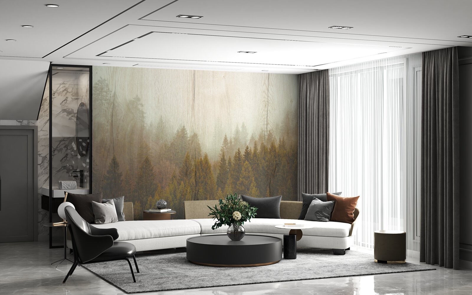 Fotobehang mistig bos in de herfst