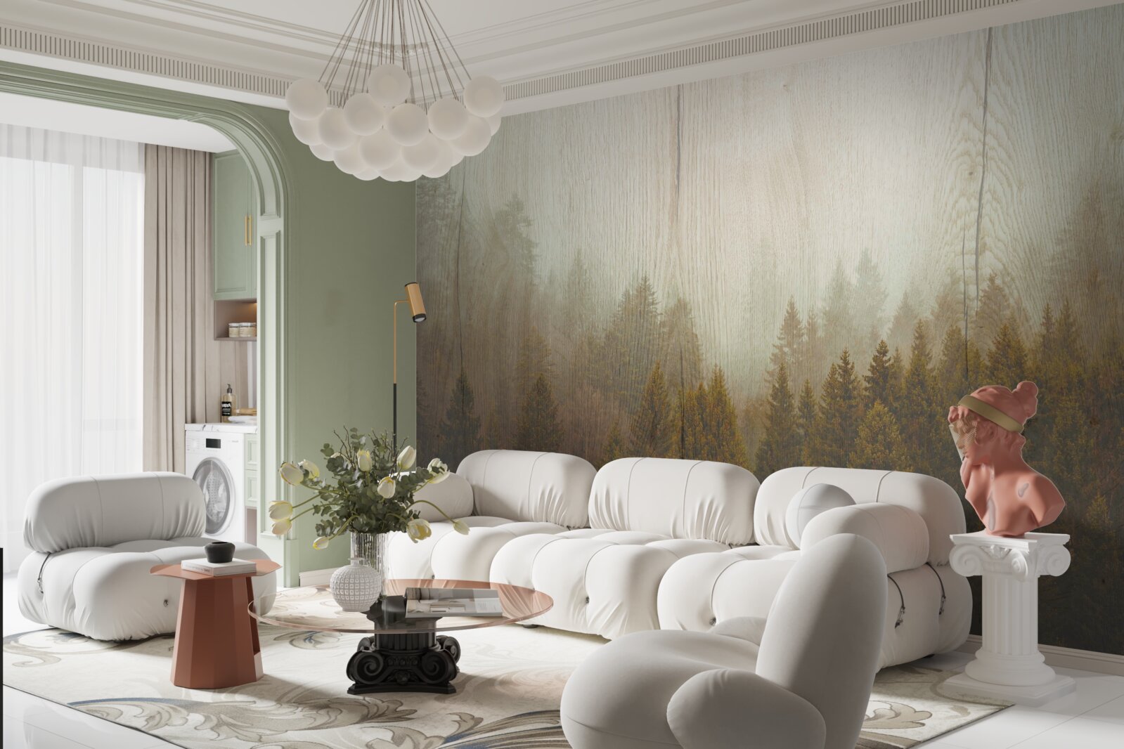 Fotobehang mistig bos in de herfst