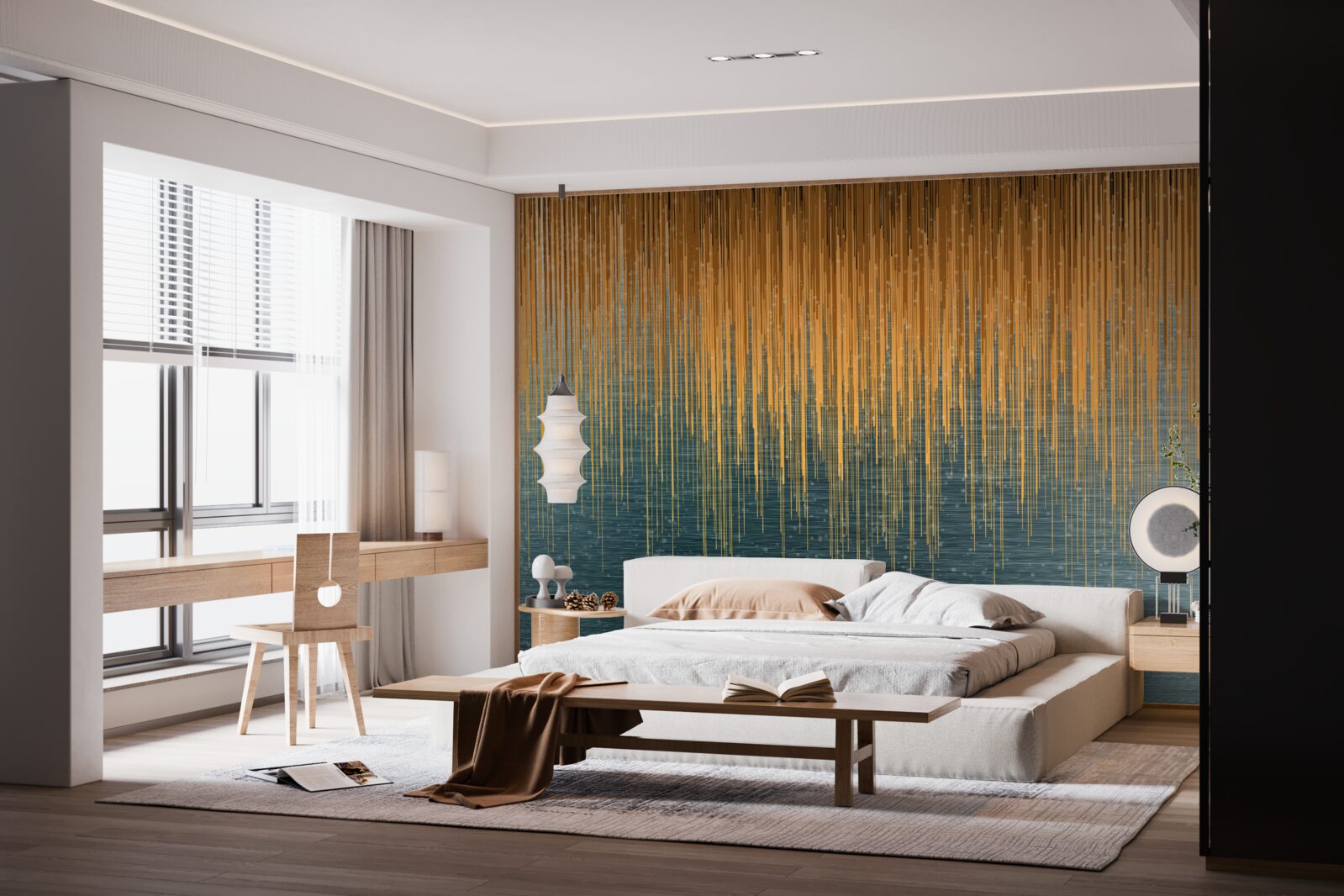 Fotobehang wilgentakken in herfstkleed boven het wateroppervlak