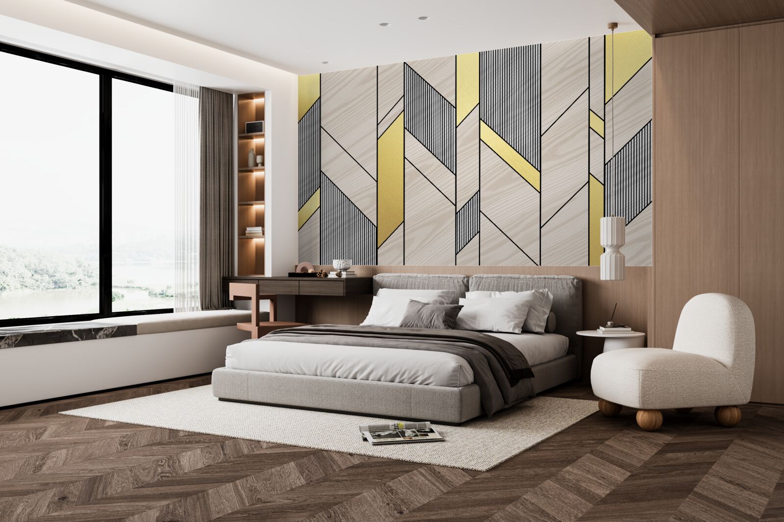 Fotobehang gouden verticale lgolijnen