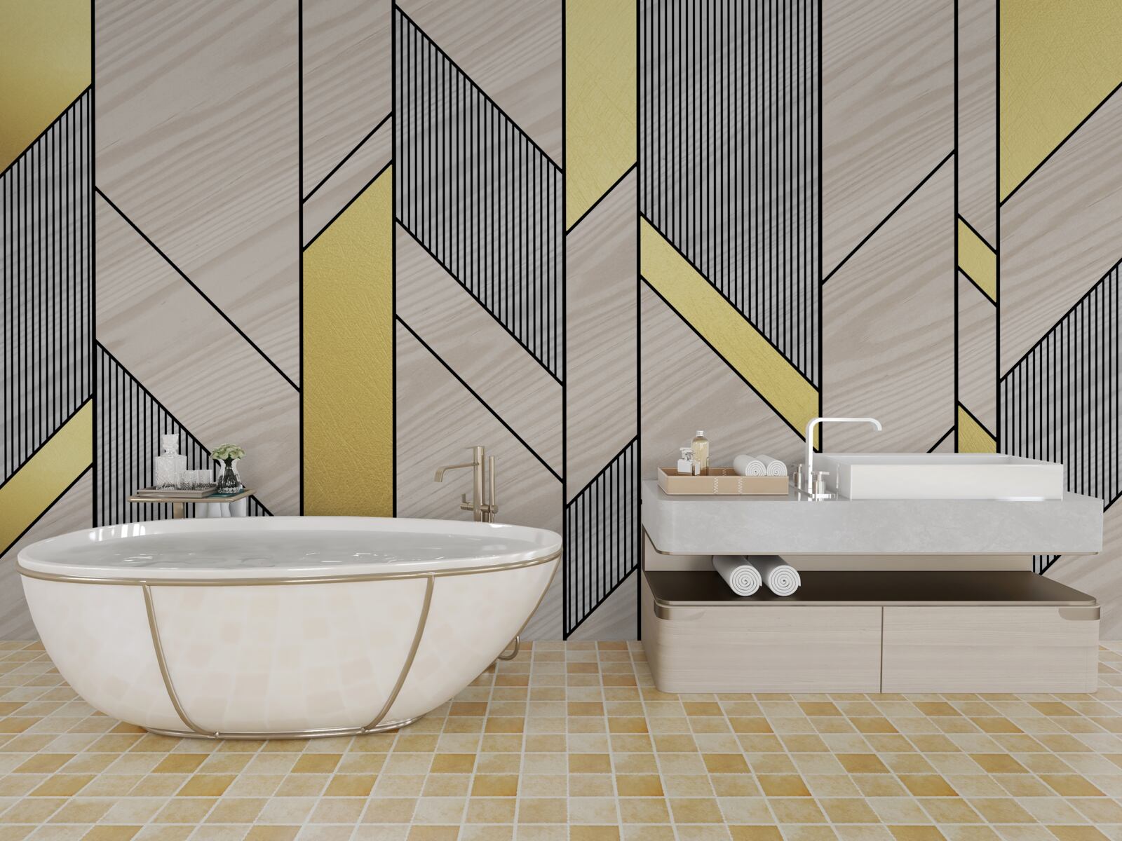 Fotobehang gouden verticale lgolijnen