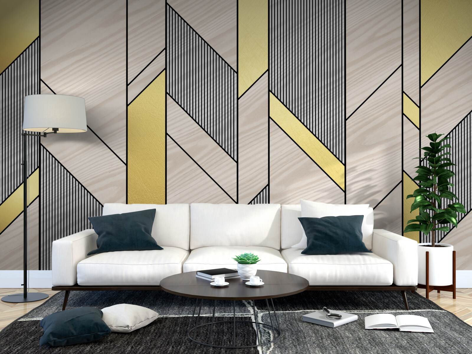 Fotobehang gouden verticale lgolijnen