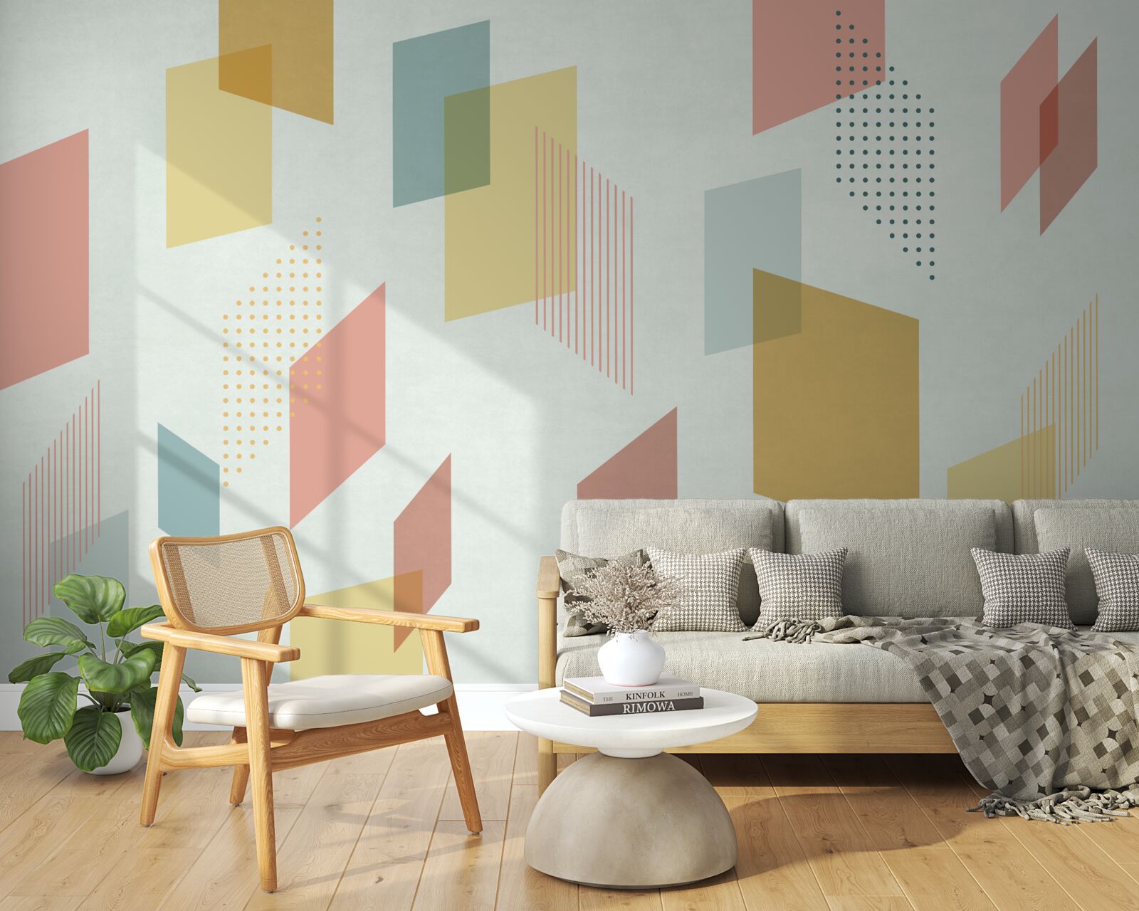 Fotobehang rechthoeken die in de lucht zweven, geschilderd in verschillende kleuren