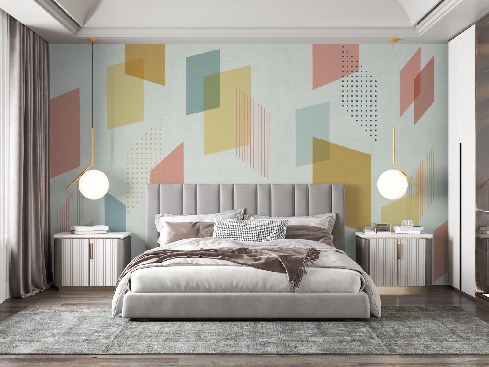 Fotobehang rechthoeken die in de lucht zweven, geschilderd in verschillende kleuren