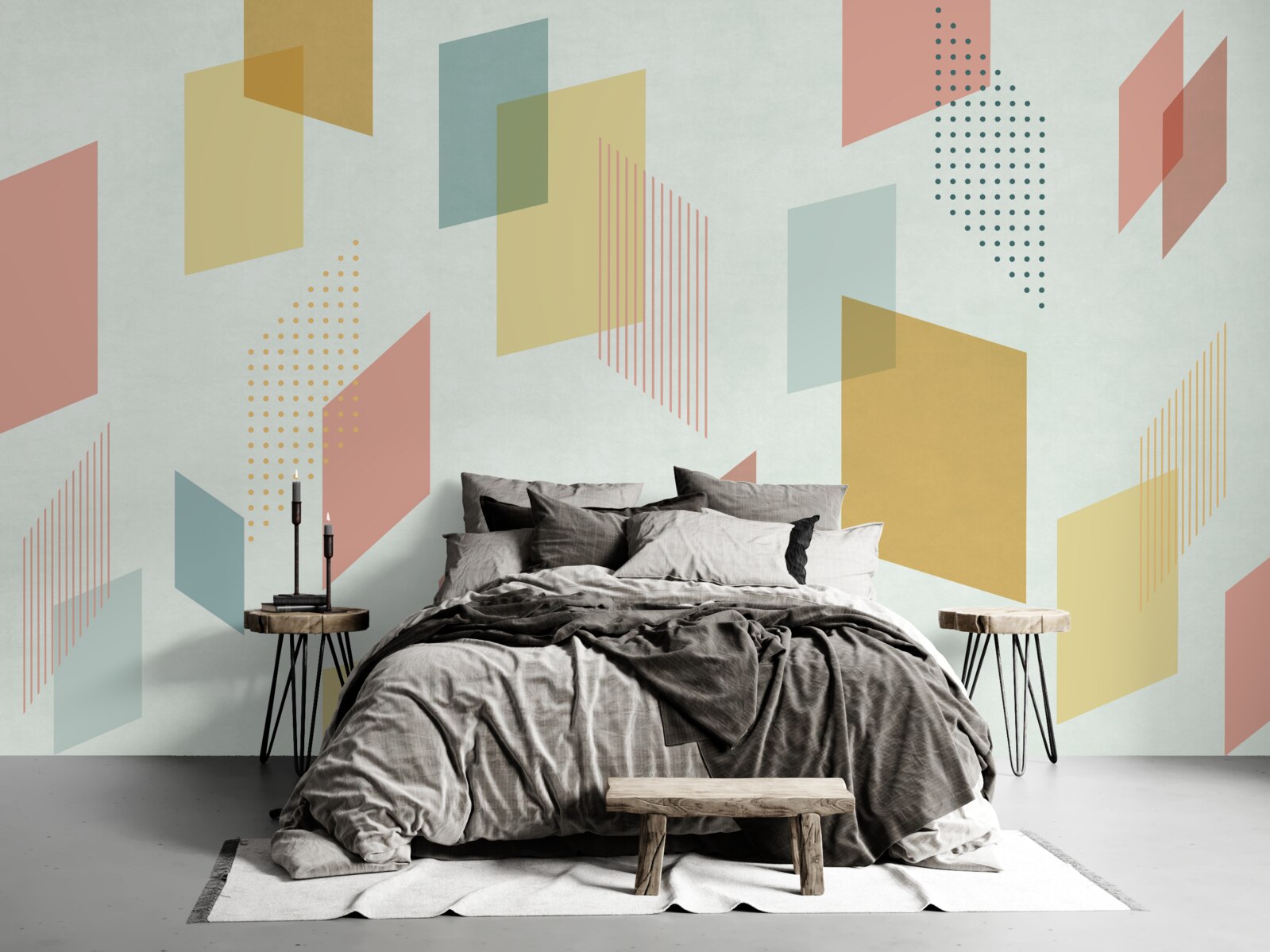 Fotobehang rechthoeken die in de lucht zweven, geschilderd in verschillende kleuren