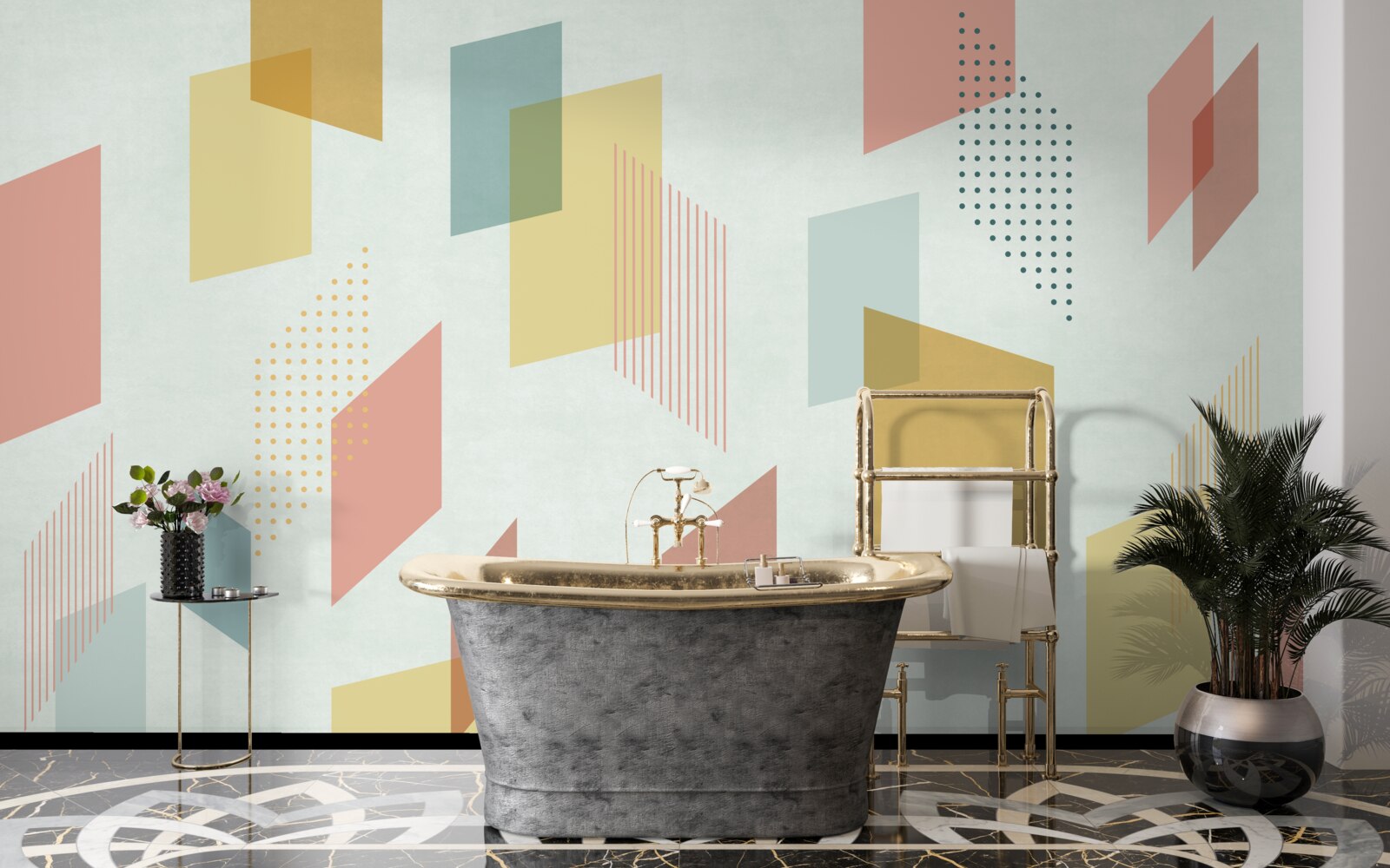 Fotobehang rechthoeken die in de lucht zweven, geschilderd in verschillende kleuren