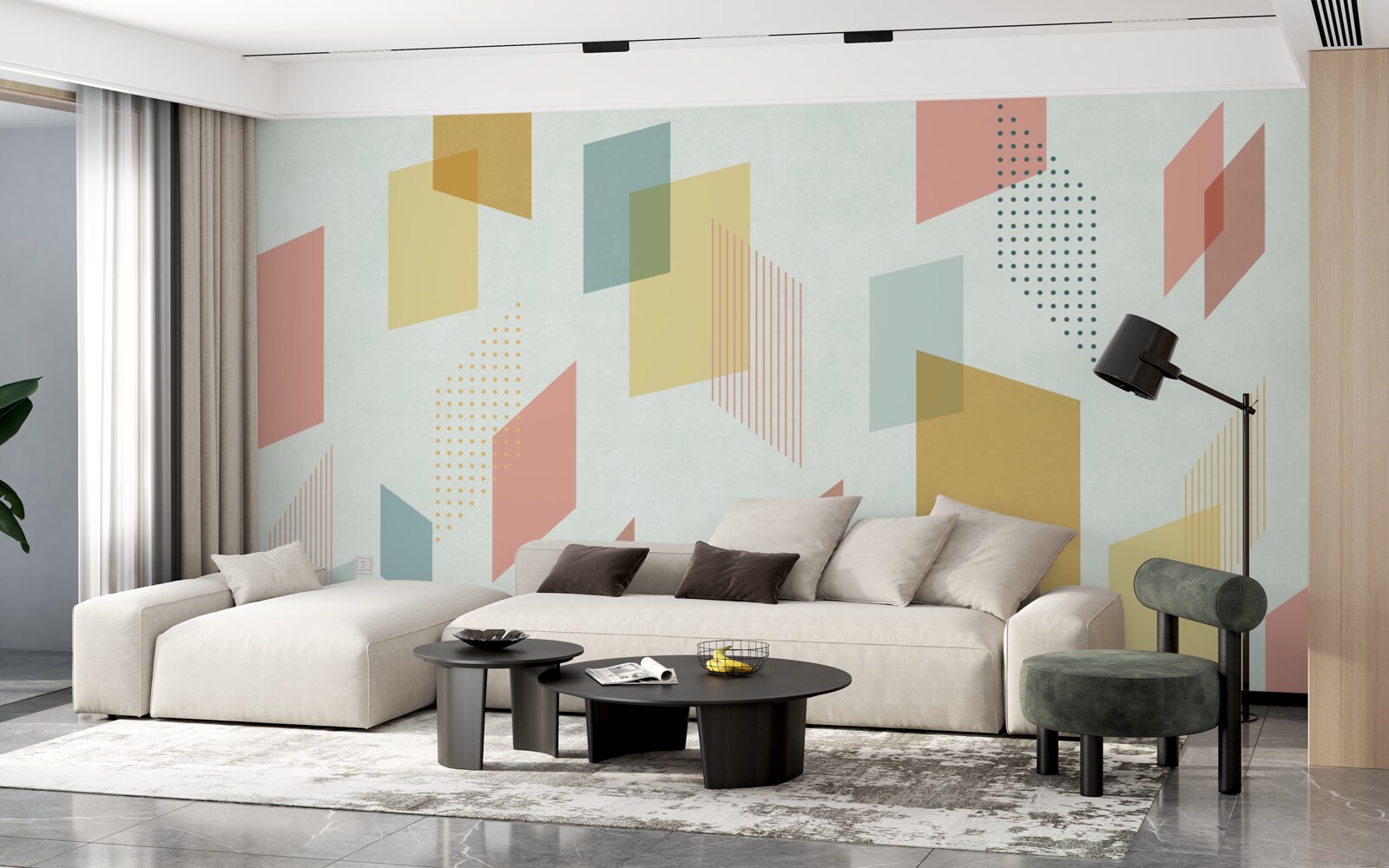 Fotobehang rechthoeken die in de lucht zweven, geschilderd in verschillende kleuren