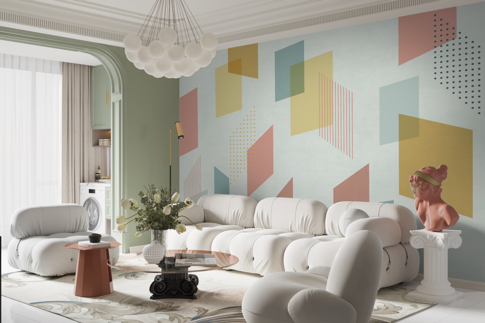 Fotobehang rechthoeken die in de lucht zweven, geschilderd in verschillende kleuren