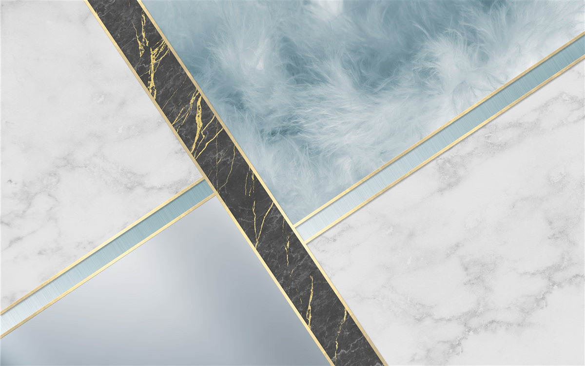 Fotobehang marmer in grijs- en blauwtinten met een zwart element