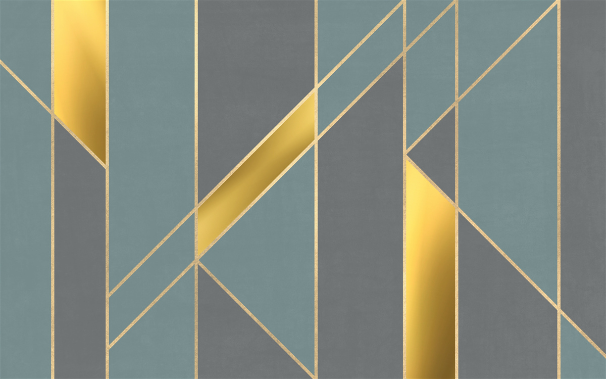 Fotobehang blauwe figuren met gouden accenten