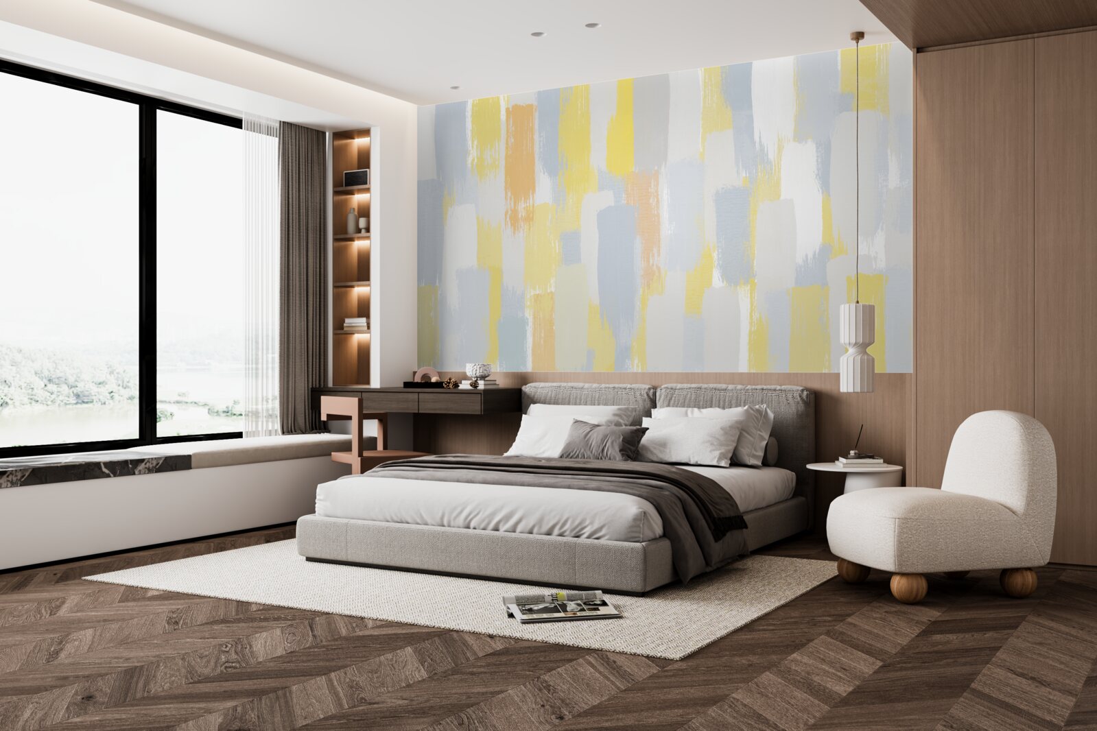 Fotobehang goud en heldere verticale lijnen