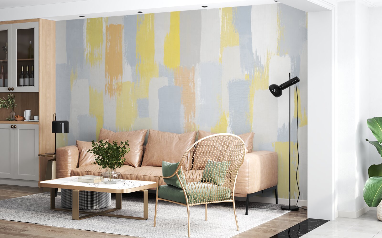 Fotobehang goud en heldere verticale lijnen