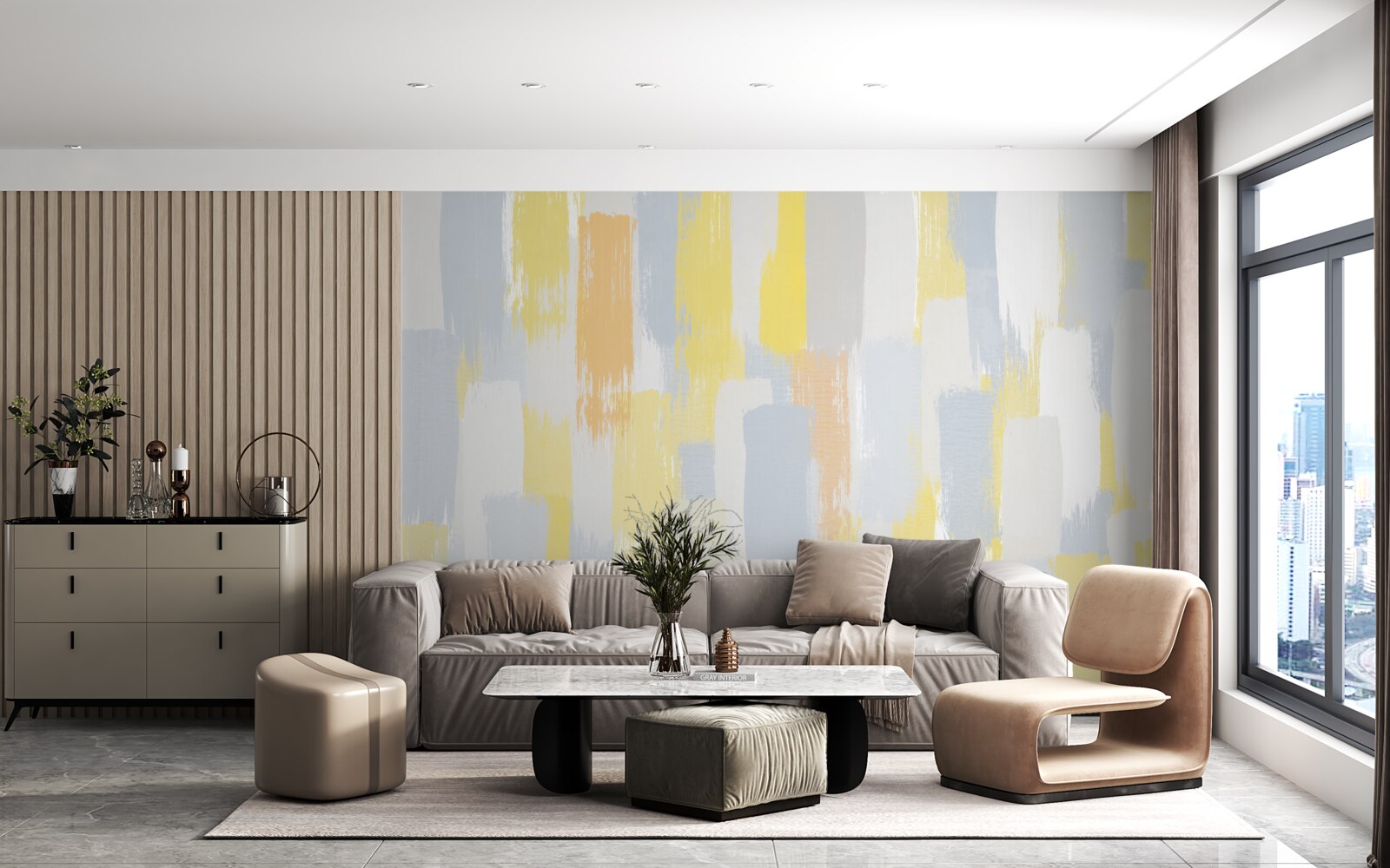 Fotobehang goud en heldere verticale lijnen