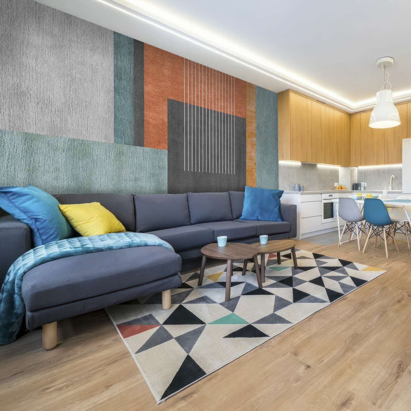 Fotobehang rechthoeken in pasteltinten en verticaal georiënteerde lijnen