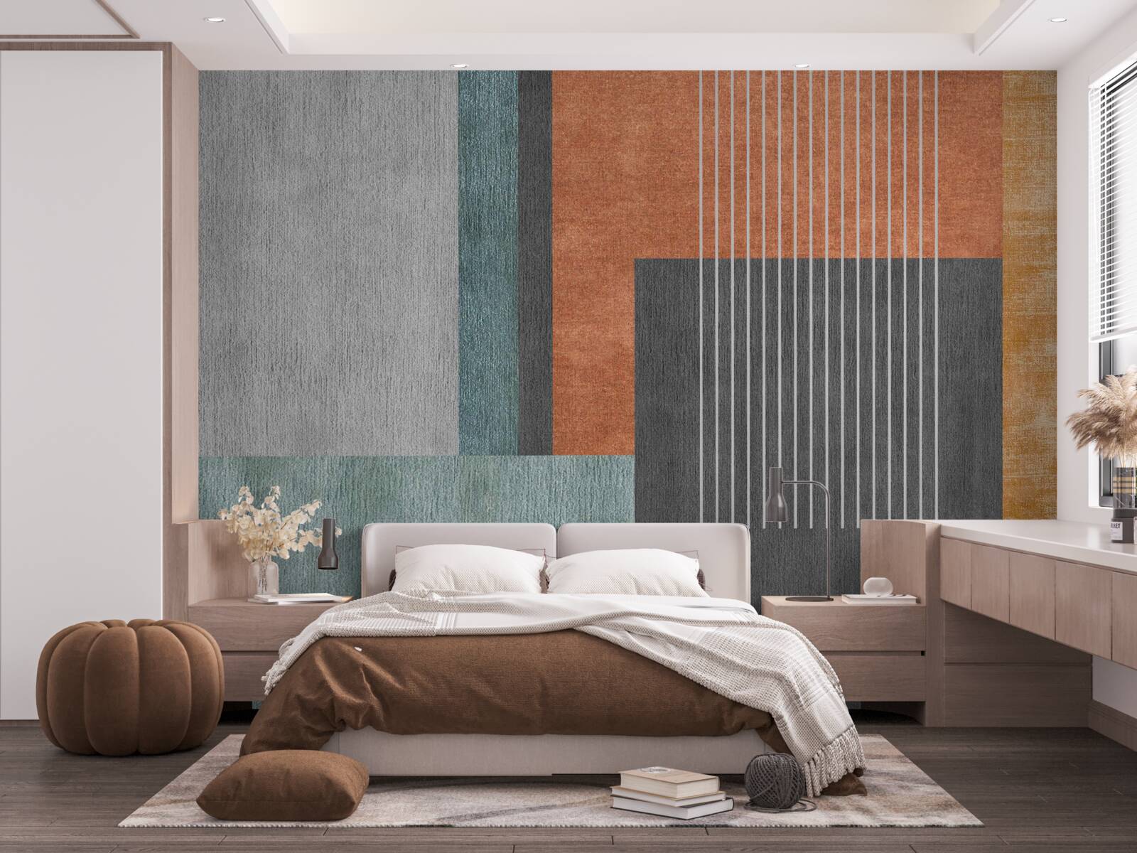 Fotobehang rechthoeken in pasteltinten en verticaal georiënteerde lijnen