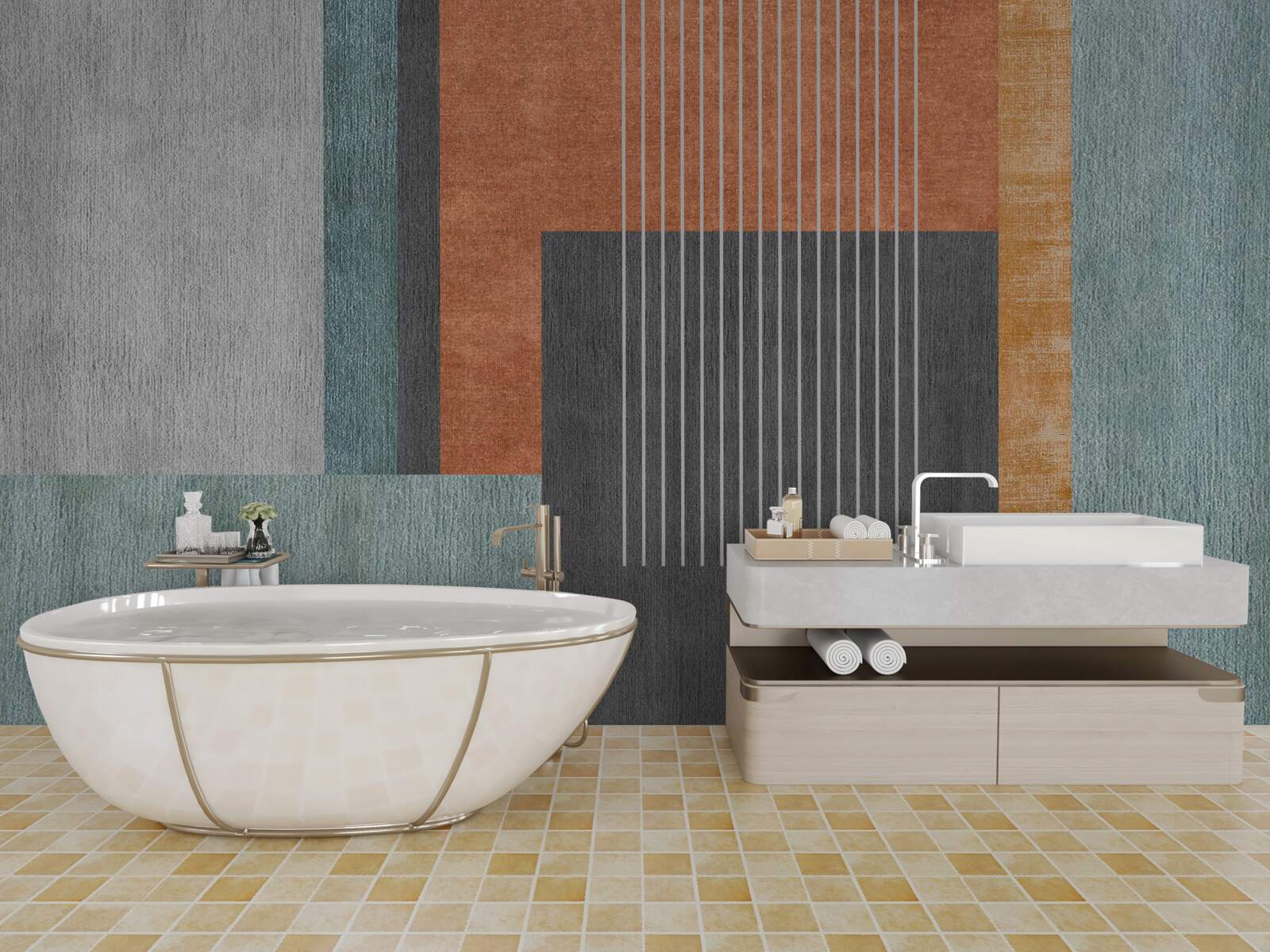 Fotobehang rechthoeken in pasteltinten en verticaal georiënteerde lijnen