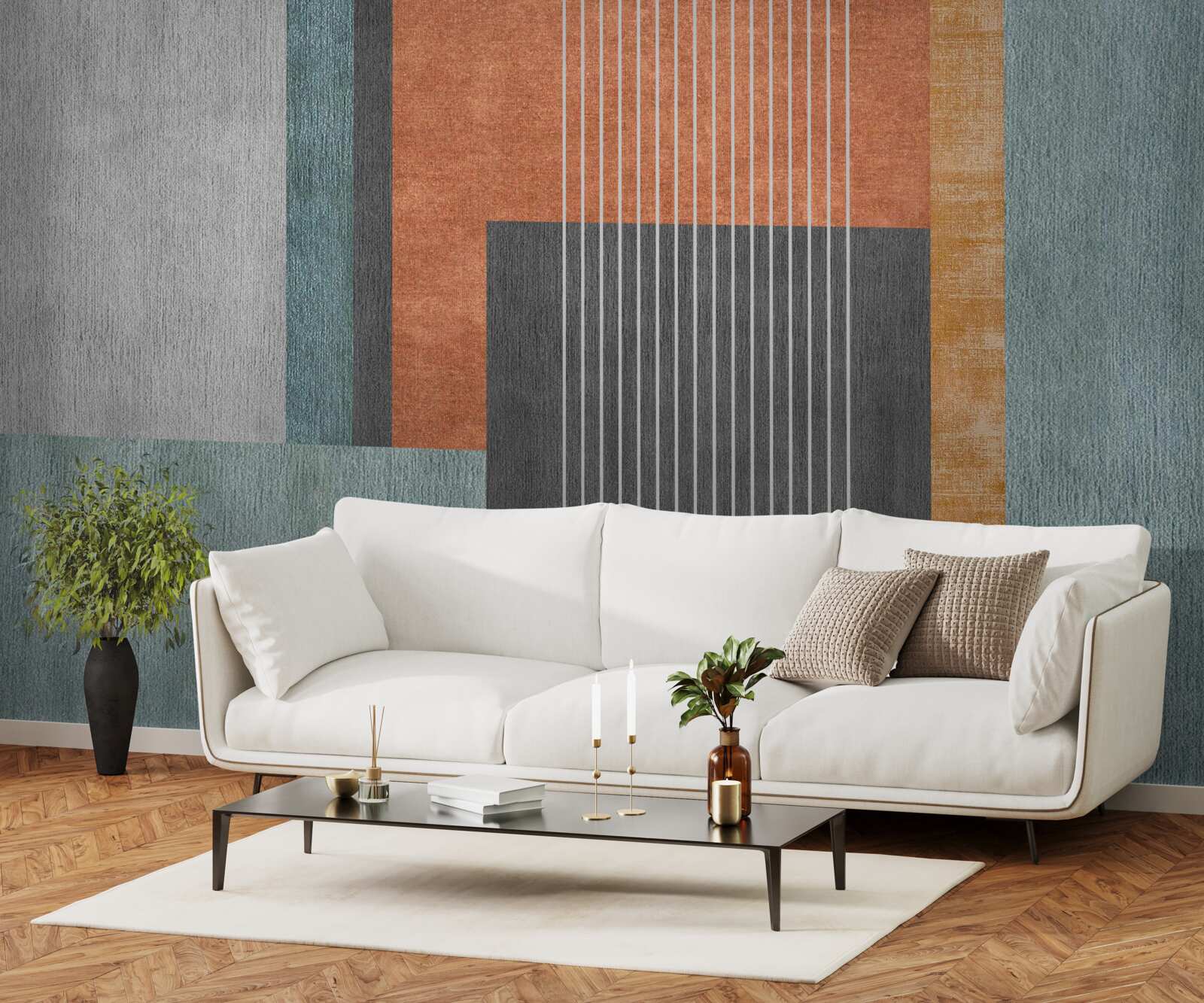 Fotobehang rechthoeken in pasteltinten en verticaal georiënteerde lijnen