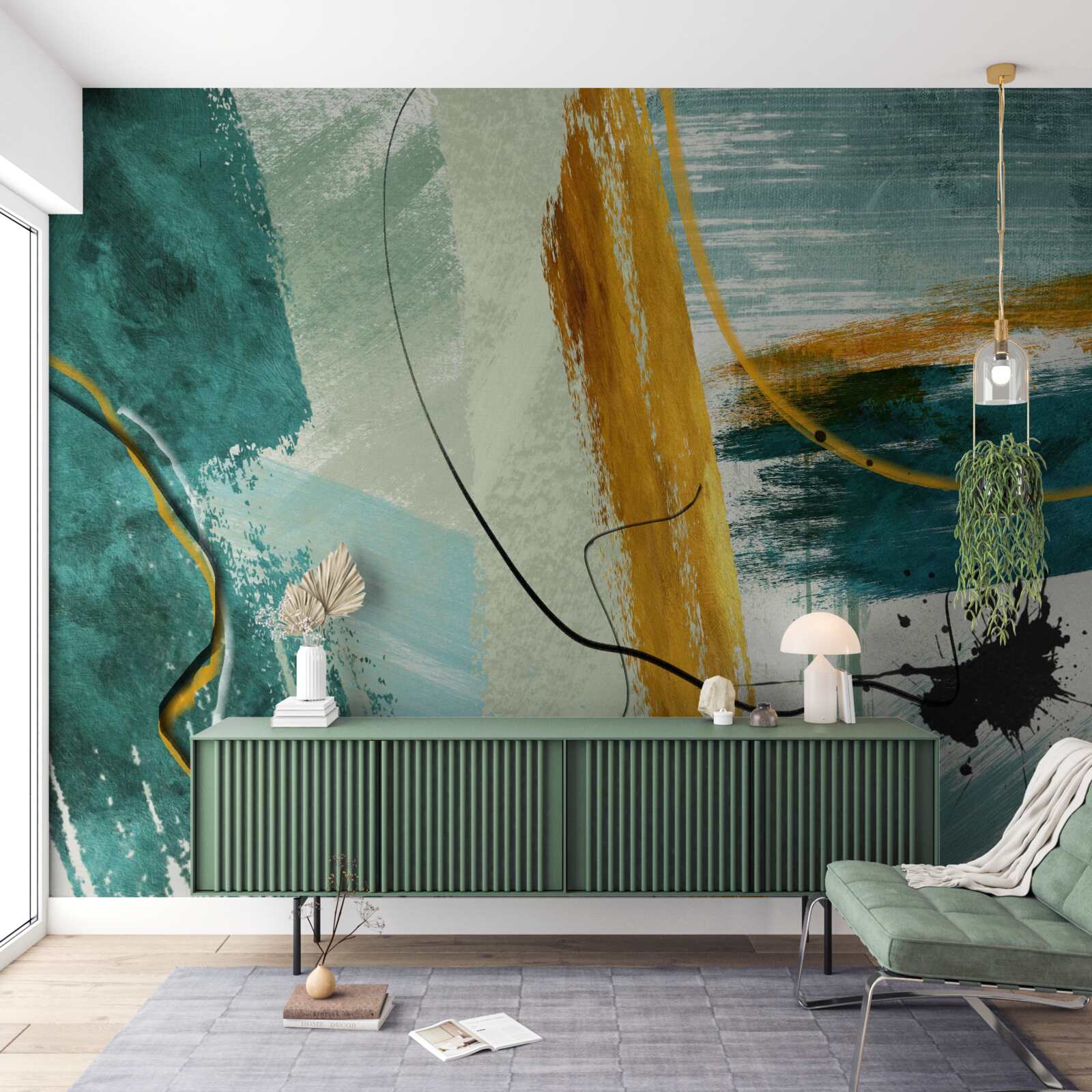 Fotobehang abstract beeld van moderniteit op een blauwe achtergrond