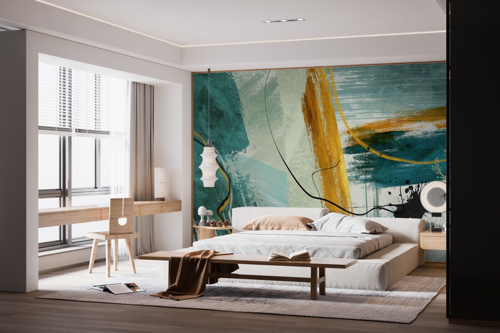 Fotobehang abstract beeld van moderniteit op een blauwe achtergrond