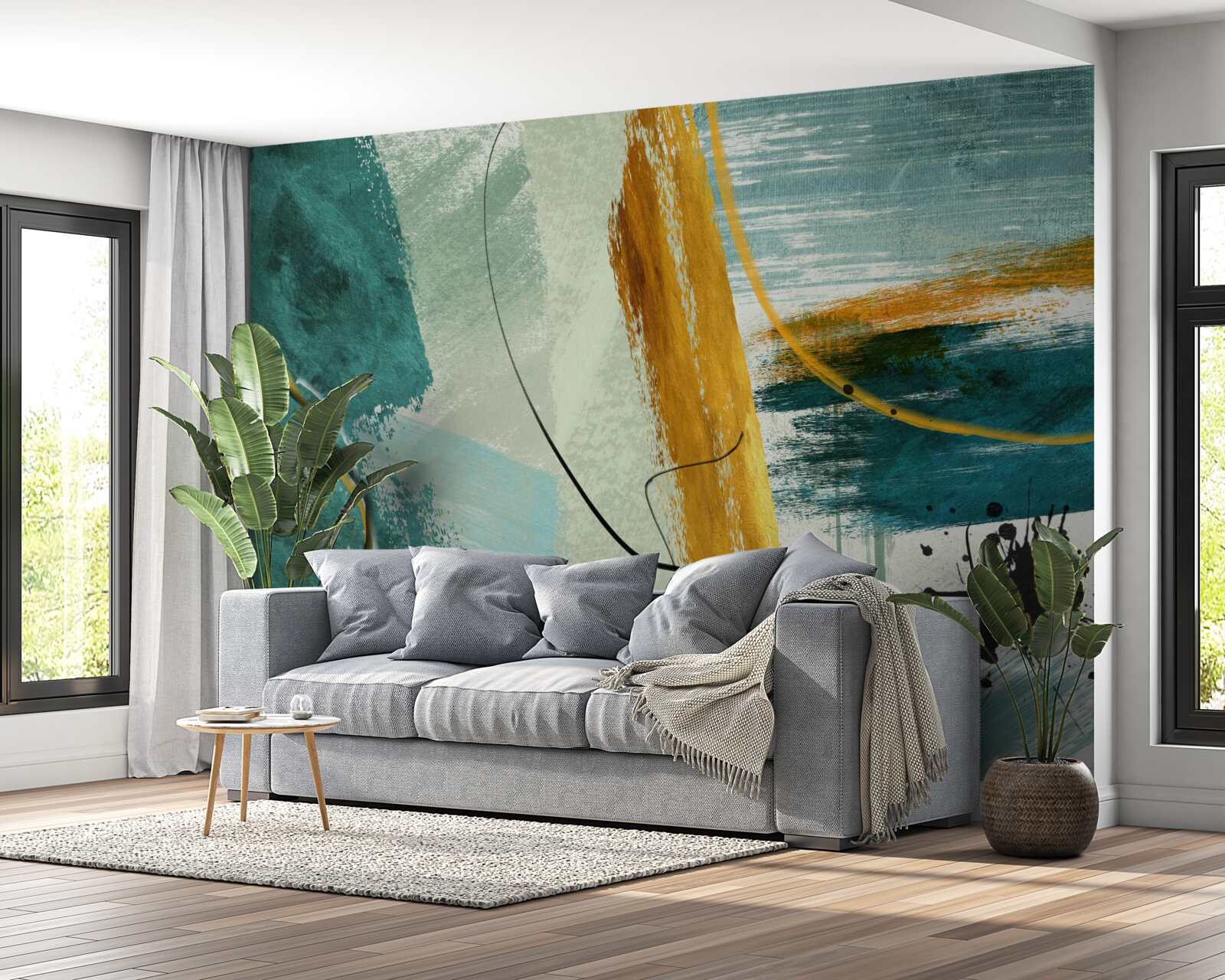 Fotobehang abstract beeld van moderniteit op een blauwe achtergrond