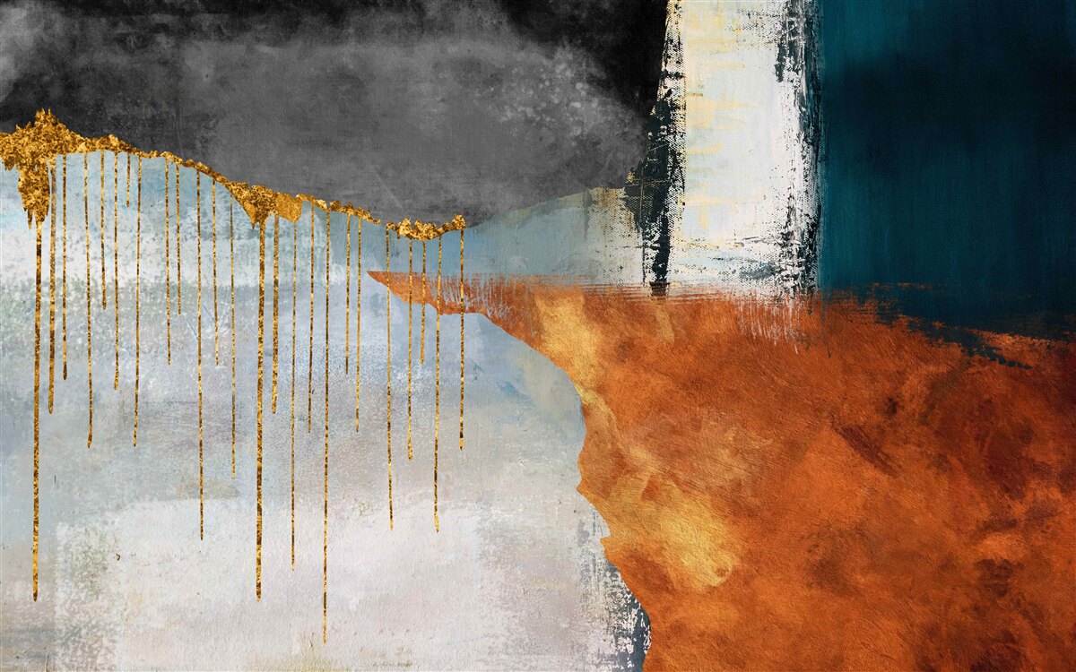 Fotobehang gouden stromen die samensmelten met een palet van verschillende tinten