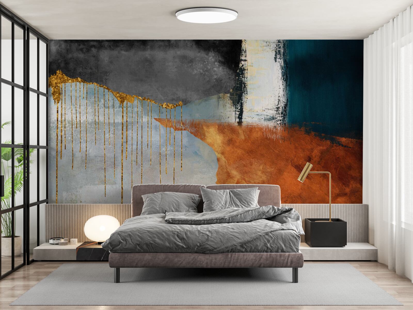 Fotobehang gouden stromen die samensmelten met een palet van verschillende tinten