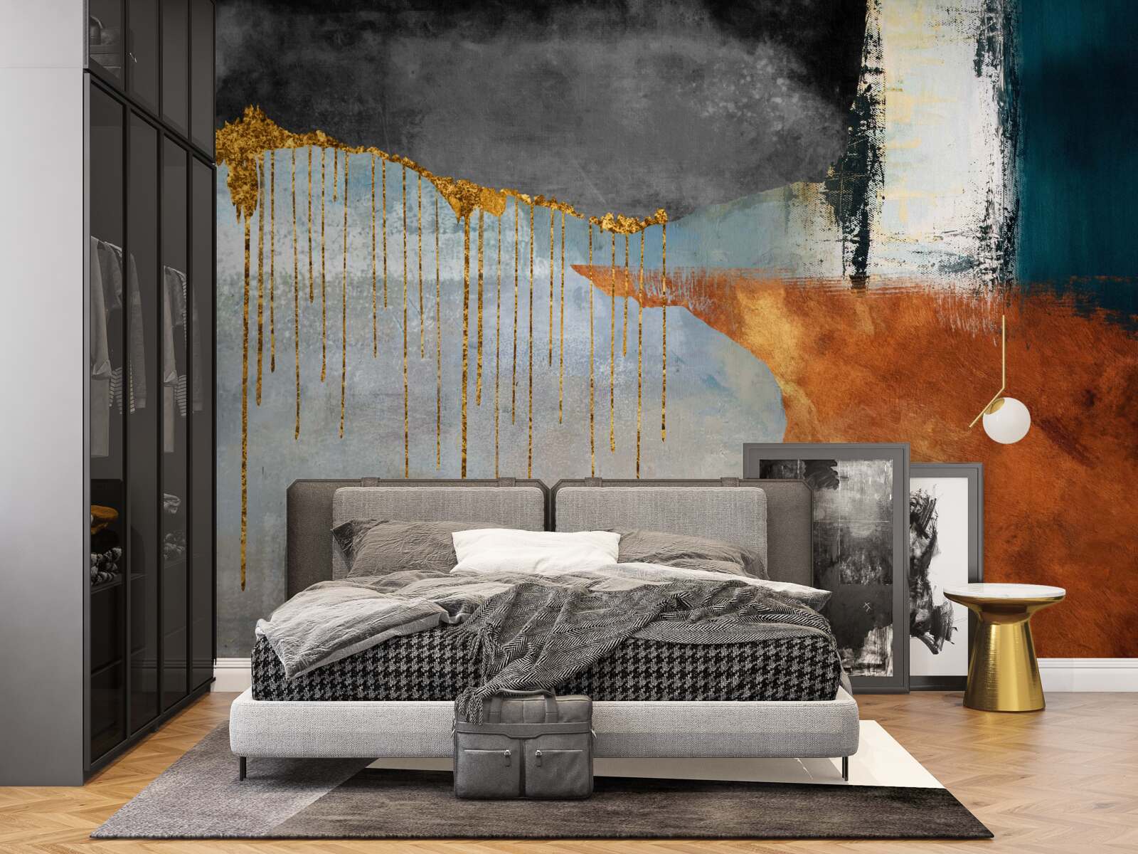 Fotobehang gouden stromen die samensmelten met een palet van verschillende tinten