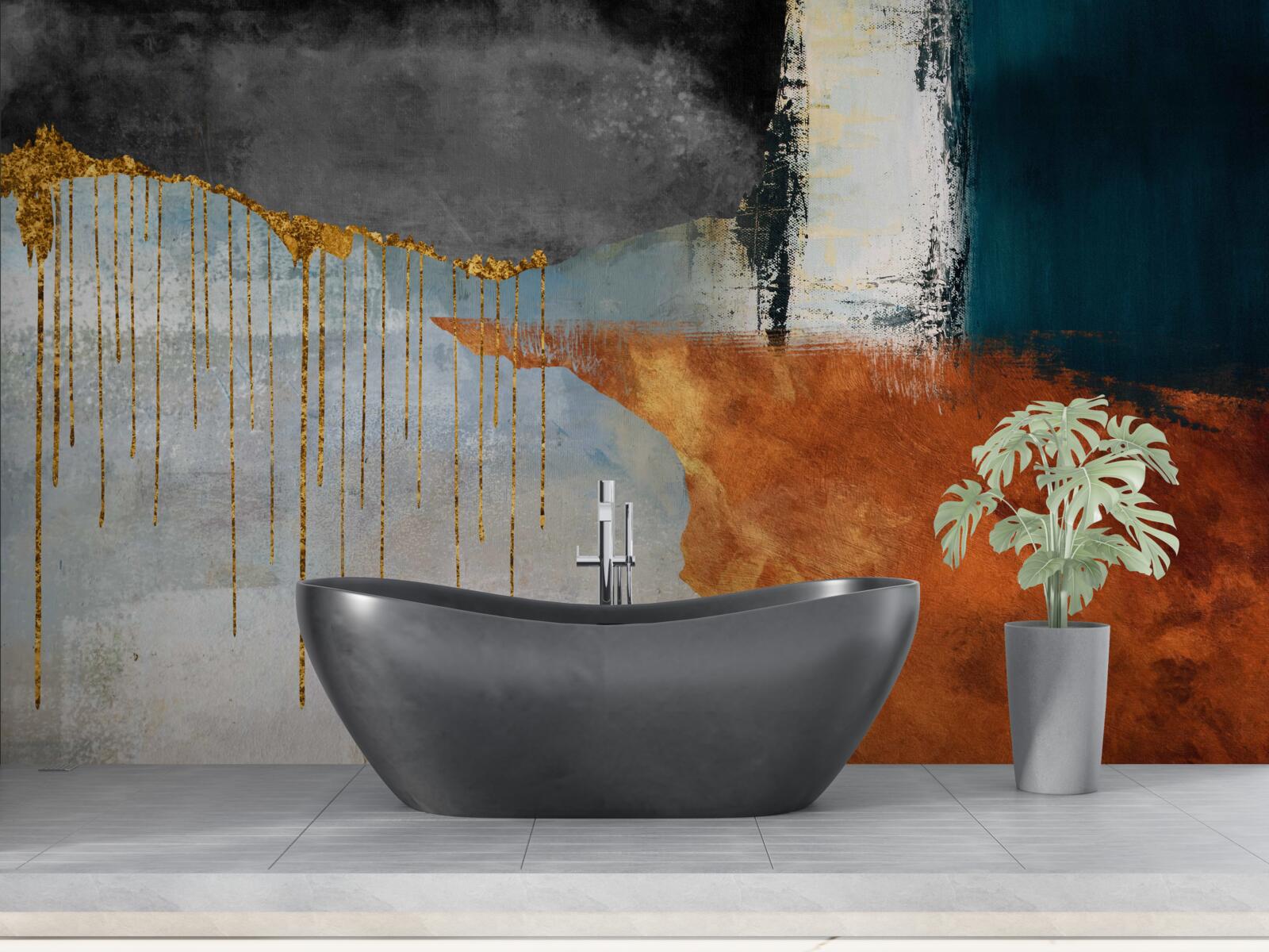 Fotobehang gouden stromen die samensmelten met een palet van verschillende tinten