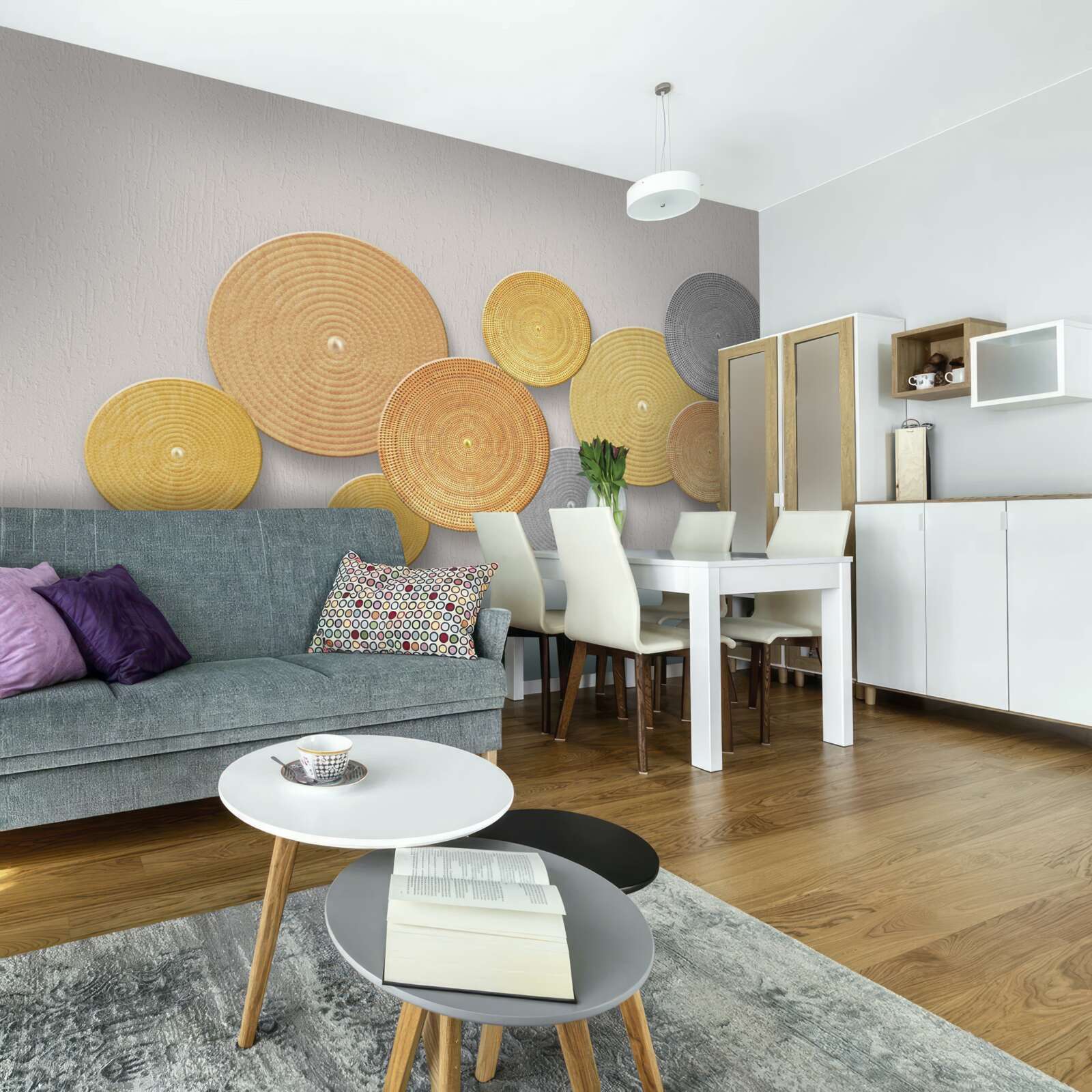 Fotobehang plakjes hout in verschillende kleuren