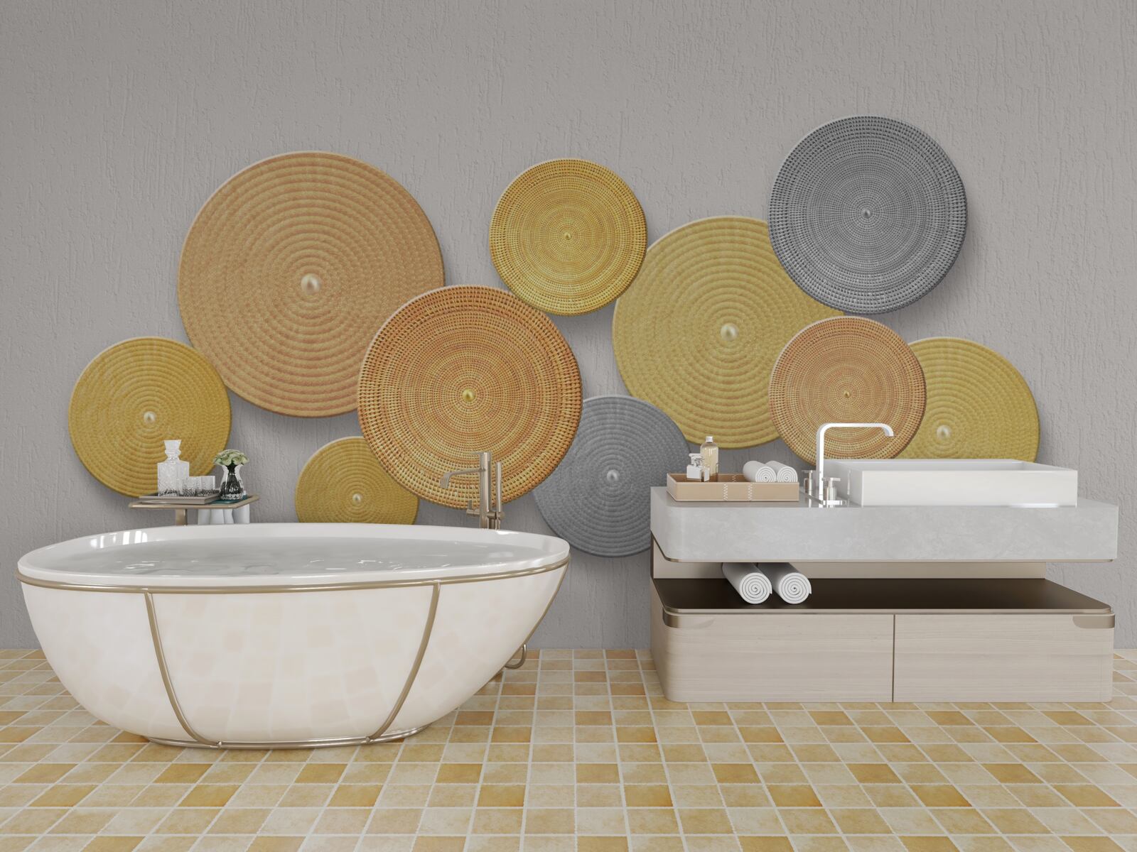 Fotobehang plakjes hout in verschillende kleuren