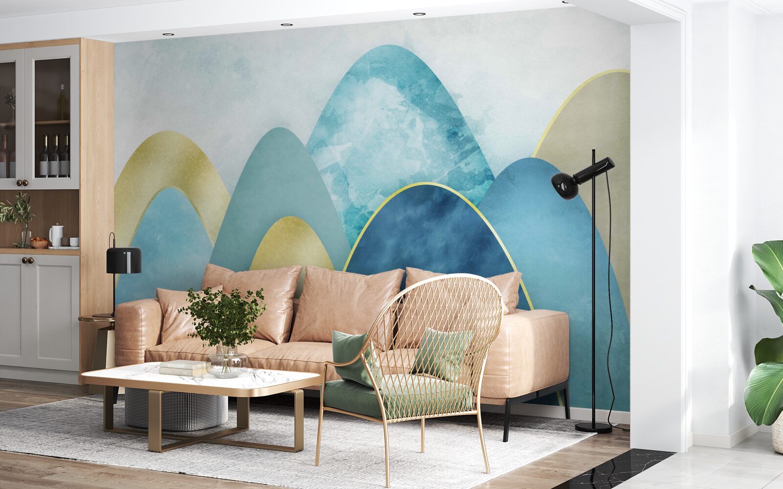 Fotobehang toppen van winterbergen, bedekt met koude