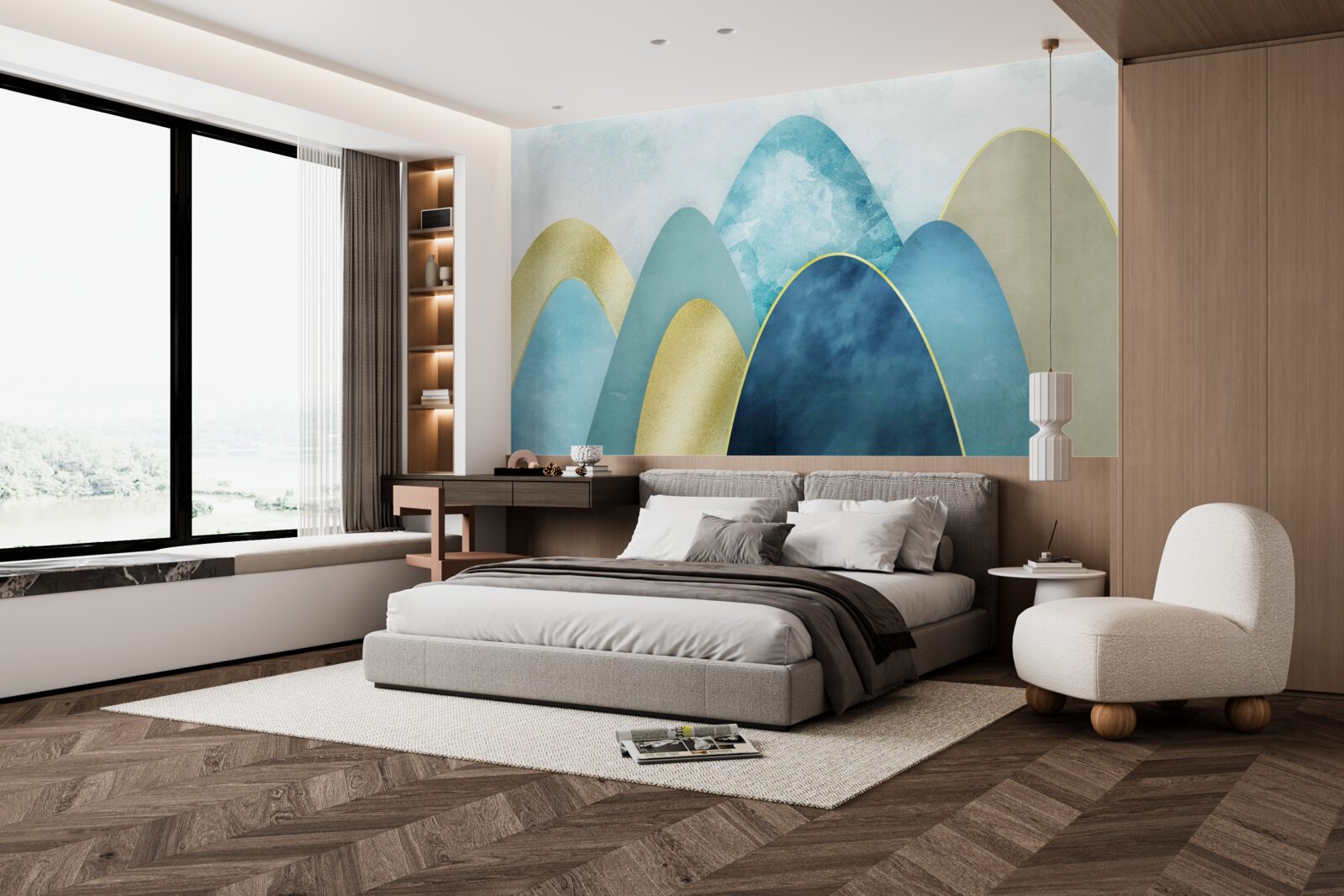 Fotobehang toppen van winterbergen, bedekt met koude